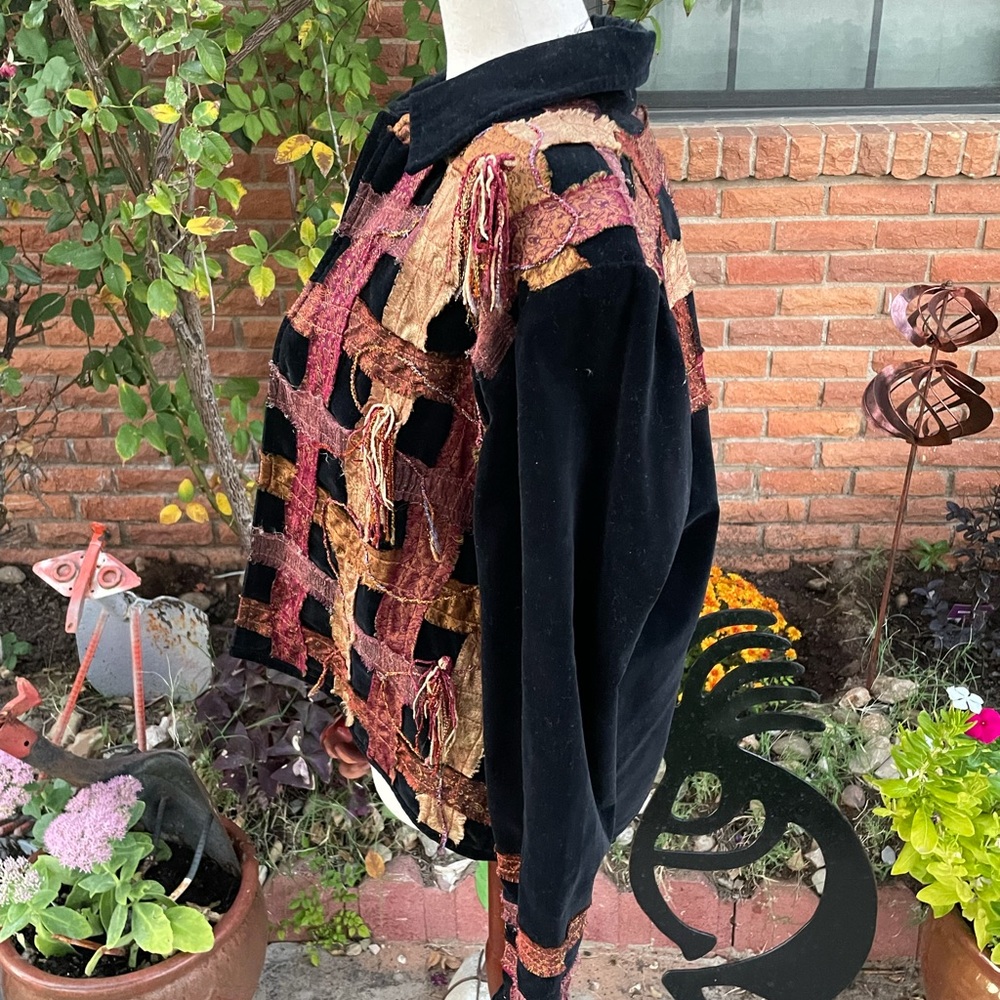 Yak Magik ~ Medium ~ Vtg ~ Black/Gold • Velvet ~ Silk Ribbons/ Fringe ~ Jacket - Picture 8 of 14